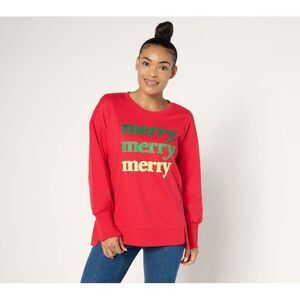 Belle by Kim Gravel Women's Top Plus Sz 1X Merry Sweatshirt Red A670952